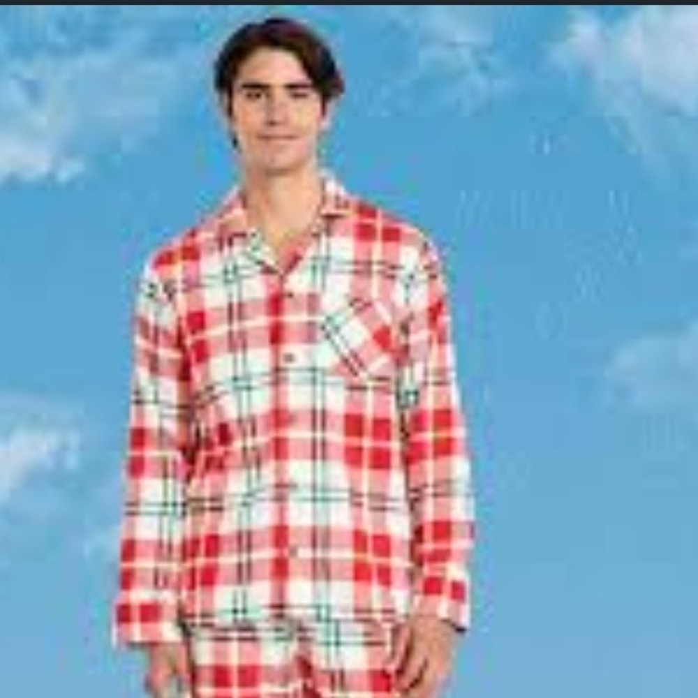 Old Navy Mens‎ Plaid Flannel Pajama Shirt Red Green Holiday 804421-01 Small